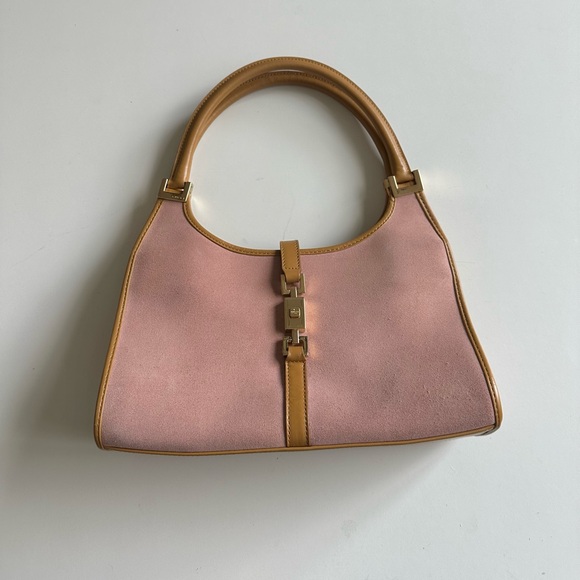 Gucci Handbags - Vintage Y2K Gucci Bardot Jackie Purse Bag Pink Suede Blush Tan